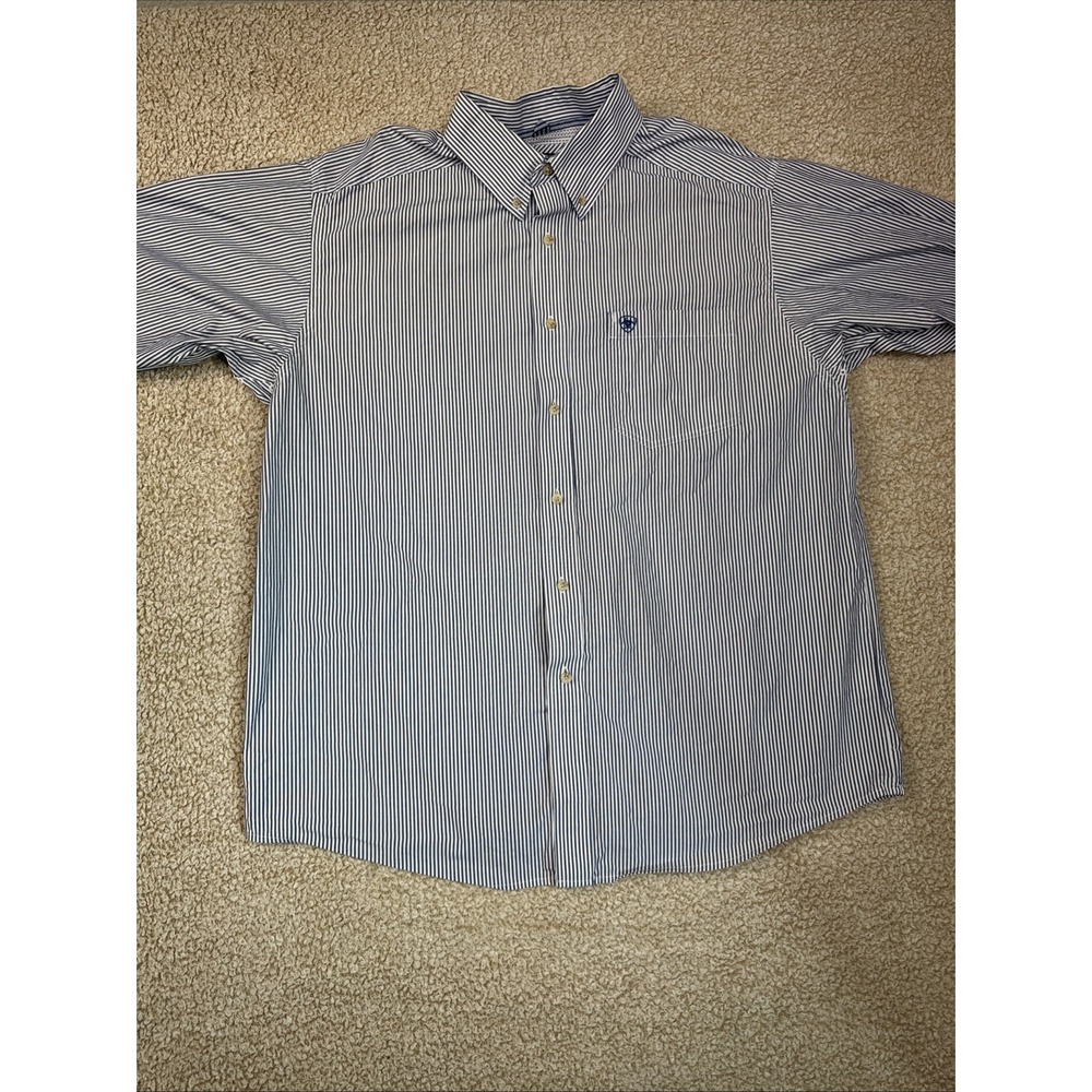 Ariat Pro Series Mens XL Blue White Long Sleeve Button Shirt Western Cowboy